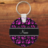 Personalisierter Name Neon Pink Glitzer Cat Pfoten Schlüsselanhänger (Vorderseite)