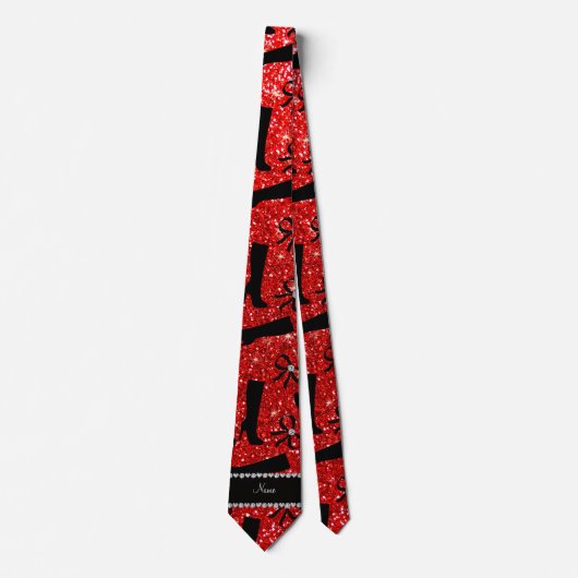 Personalisierter Name Neon Red Glitzer Stiefel Bow Krawatte (Vorderseite)