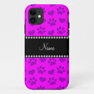 Personalisierter Name Neon rosa Herzen und Pfotend Case-Mate iPhone Hülle