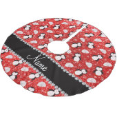 Personalisierter Name Neonrot Glitzer Pinguine Igl Polyester Weihnachtsbaumdecke (Schrägansicht)