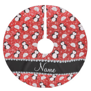 Personalisierter Name Neonrot Glitzer Pinguine Igl Polyester Weihnachtsbaumdecke