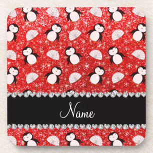 Personalisierter Name Neonrot Glitzer Pinguine Igl Untersetzer