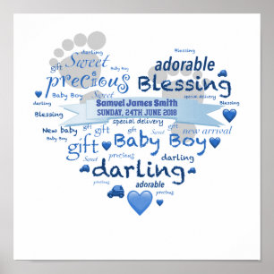 Personalisierter Name New Baby Boy Word Art Poster