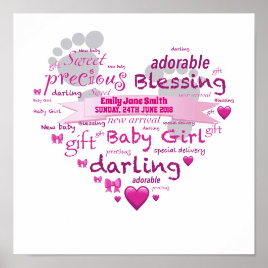 Personalisierter Name New Baby Girl Art Poster (Vorne)