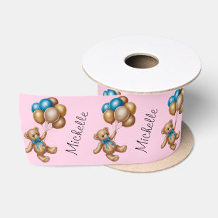 Personalisierter Name Niedlich Bear Gold Blue Ball Satinband