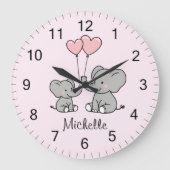 Personalisierter Name Niedlich Elephant Mama & Bab Große Wanduhr (Vorderseite)