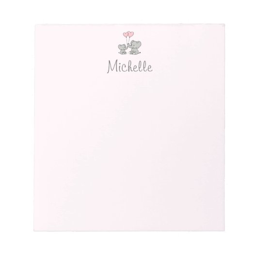 Personalisierter Name Niedlich Elephant Mama & Bab Notizblock (Vorderseite)
