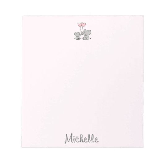 Personalisierter Name Niedlich Elephant Mama & Bab Notizblock (Vorderseite)