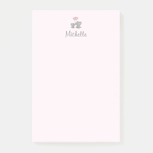 Personalisierter Name Niedlich Elephant Mama & Bab Post-it Klebezettel (Vorderseite)