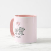 Personalisierter Name Niedlich Elephant Mama & Bab Tasse (Vorderseite Links)