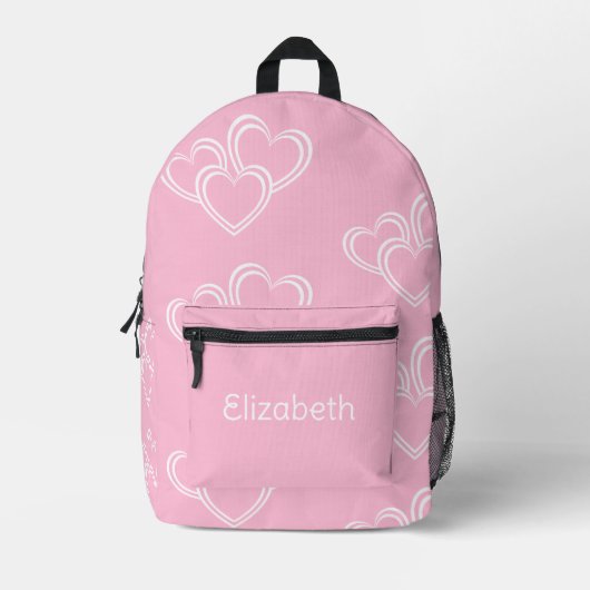 Personalisierter Name Niedlich Fun Herzmuster Rosa Bedruckter Rucksack (Vorderseite)