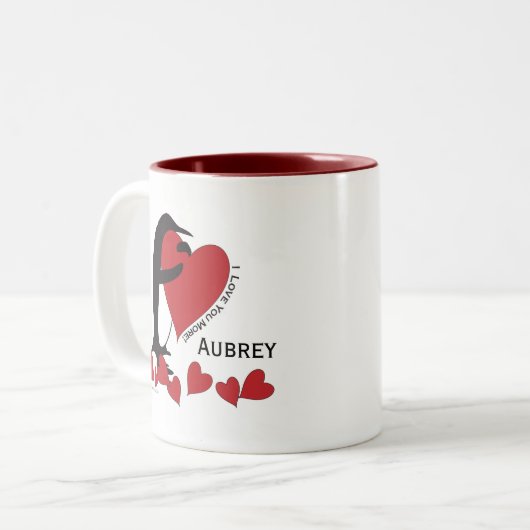 Personalisierter Name Niedlich Funny Pinguin und R Zweifarbige Tasse (Vorderseite Links)