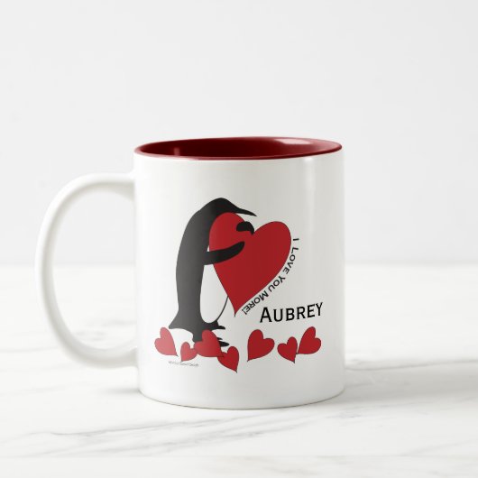 Personalisierter Name Niedlich Funny Pinguin und R Zweifarbige Tasse (Links)