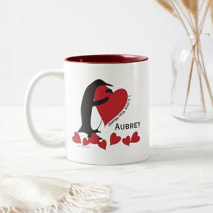Personalisierter Name Niedlich Funny Pinguin und R Zweifarbige Tasse