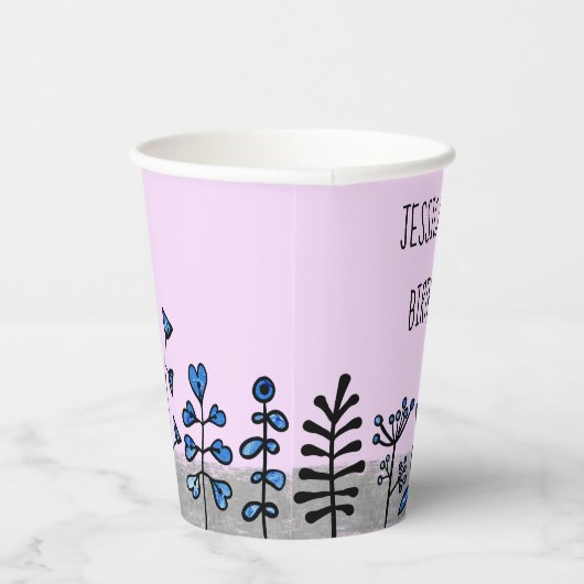 Personalisierter Name Niedlich Grau Blau und Lila Pappbecher (Rechts)