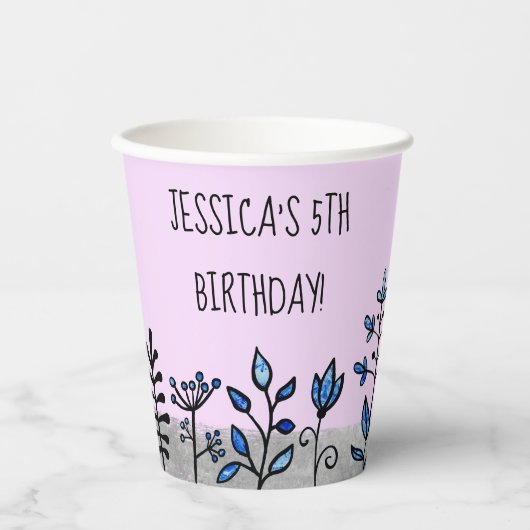 Personalisierter Name Niedlich Grau Blau und Lila Pappbecher (Vorderseite)