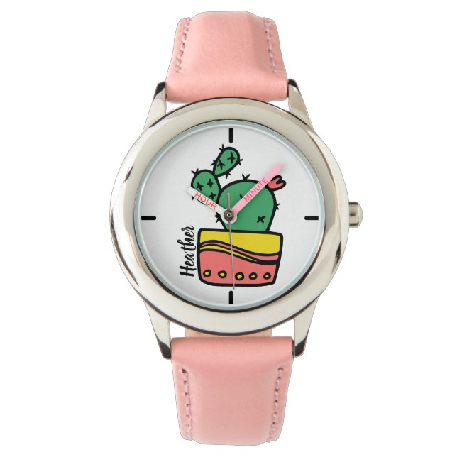 Personalisierter Name Niedlich Kaktus Kids Watch Armbanduhr (Vorderseite)