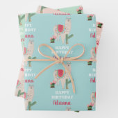Personalisierter Name Niedlich Llama Cactus Birthd Geschenkpapier Set (Beispiel)