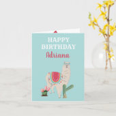 Personalisierter Name Niedlich Llama Cactus Birthd Karte (Gelbe Blume)