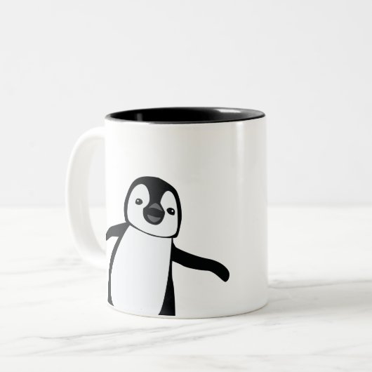 Personalisierter Name Niedlich Peeking Pinguin Hol Zweifarbige Tasse (Vorderseite Links)