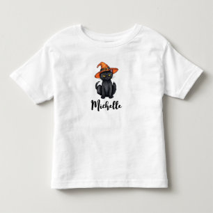 Personalisierter Name Niedlich Spooky Black Cat Ha Kleinkind T-shirt