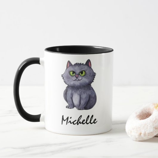 Personalisierter Name Niedlich Spooky Cat Hallowee Tasse (Mit Donut)