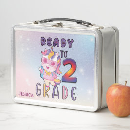 Personalisierter Name niedlich Unicorn 2. Metall Brotdose