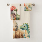 Personalisierter Name Niedlich Wasserfarbe Dinosau Badhandtuch Set (Insitu)