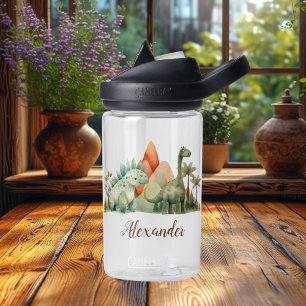Personalisierter Name Niedlich Wasserfarbe Dinosau Trinkflasche