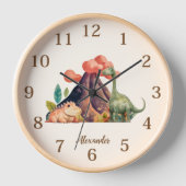 Personalisierter Name Niedlich Wasserfarbe Dinosau Uhr (Vorderseite)