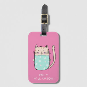 Personalisierter Name niedliche Katzendarstellung Gepäckanhänger