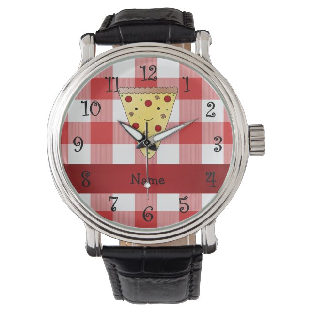 Personalisierter Name niedliche Pizzeria rot Armbanduhr (Vorderseite)