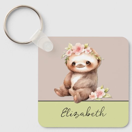 Personalisierter Name niedliche Seite 1 Foto grün Schlüsselanhänger (Vorderseite)