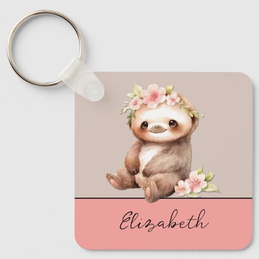 Personalisierter Name niedliche Seite 1 Foto grün Schlüsselanhänger (Vorderseite)