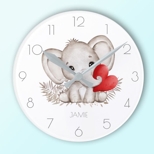 Personalisierter Name niedlicher Elefant rund um d Runde Wanduhr