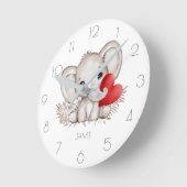Personalisierter Name niedlicher Elefant rund um d Runde Wanduhr (Winkel)