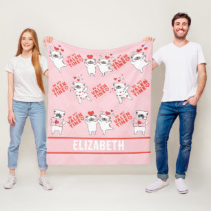 Personalisierter Name Niedlicher Hund Rosa Vliesli Fleecedecke