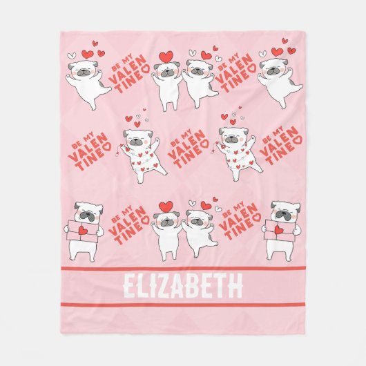 Personalisierter Name Niedlicher Hund Rosa Vliesli Fleecedecke (Vorderseite)