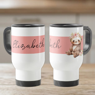 Personalisierter Name niedlicher schwarzer Rosa Reisebecher