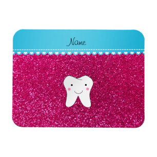 Personalisierter Name niedlicher Zahn Rosa Glitzer Magnet