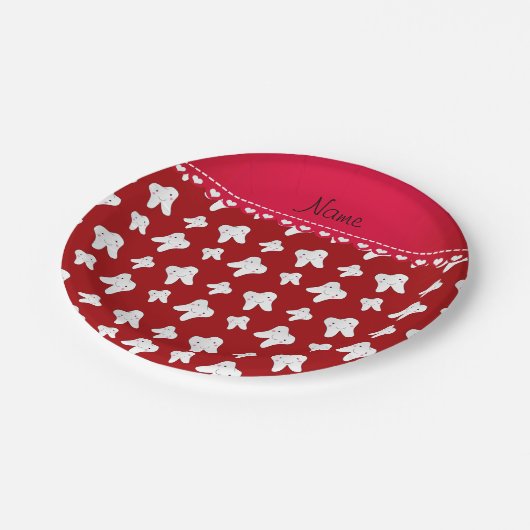 Personalisierter Name niedliches Zahnmuster Pappteller (Schrägansicht)