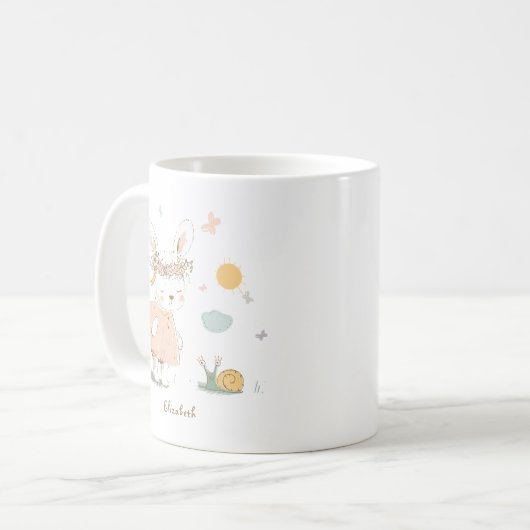 Personalisierter Name Oaster Baby Rabbit Muster Kaffeetasse (Vorderseite Links)