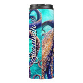 Personalisierter Name Octopus Blue Ocean Wave Abst Thermosbecher (Rückseite)