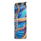 Personalisierter Name Octopus Blue Ocean Wave Thermosbecher (Nach links gedreht)
