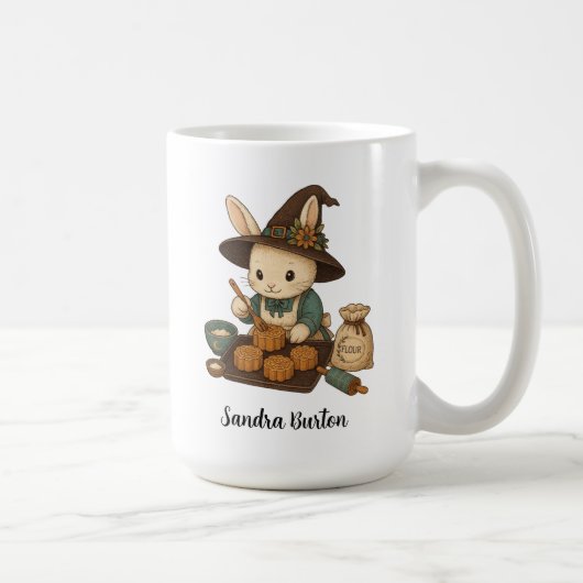 Personalisierter Name oder Text mit Bunny Bakery Kaffeetasse (Rechts)