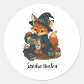 Personalisierter Name oder Text mit Fuchs-Kräutert Runder Aufkleber (Vorderseite)