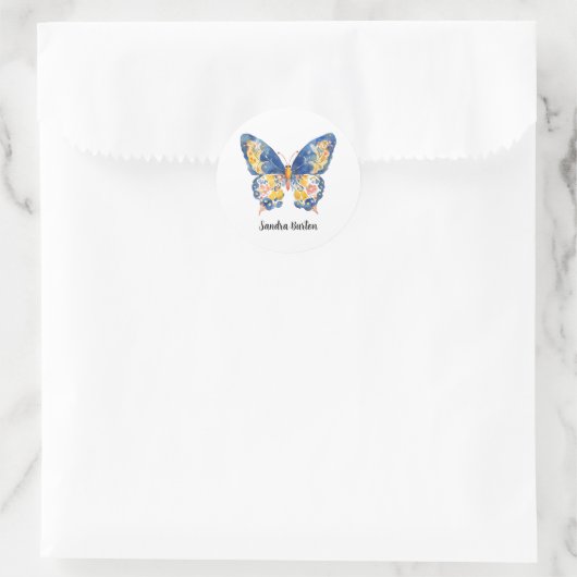Personalisierter Name oder Text mit Schmetterling  Runder Aufkleber (Tasche)