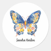 Personalisierter Name oder Text mit Schmetterling  Runder Aufkleber (Vorderseite)