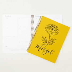 Personalisierter Name Oktober Marigold Birth Blume Planer