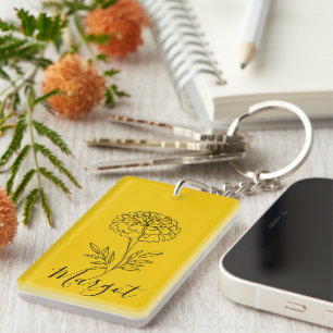 Personalisierter Name Oktober Marigold Birth Blume Schlüsselanhänger